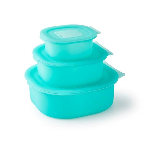 Silicone containers being washed in dishwasher