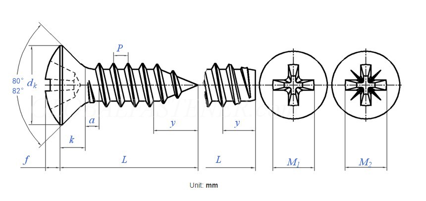 DIN 7983 Cross Recessed Raised Countersunk Head Tapping Screws