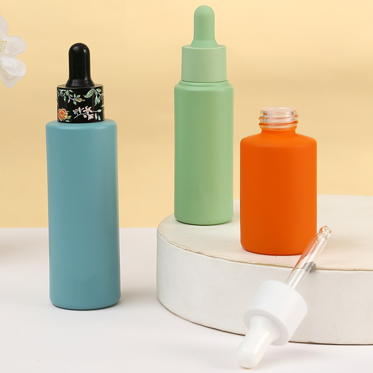 1oz Cylinder Flat Shoulder Frosted Dropper Essential Oil Bottle for Other Cosmetic within Glass Material
