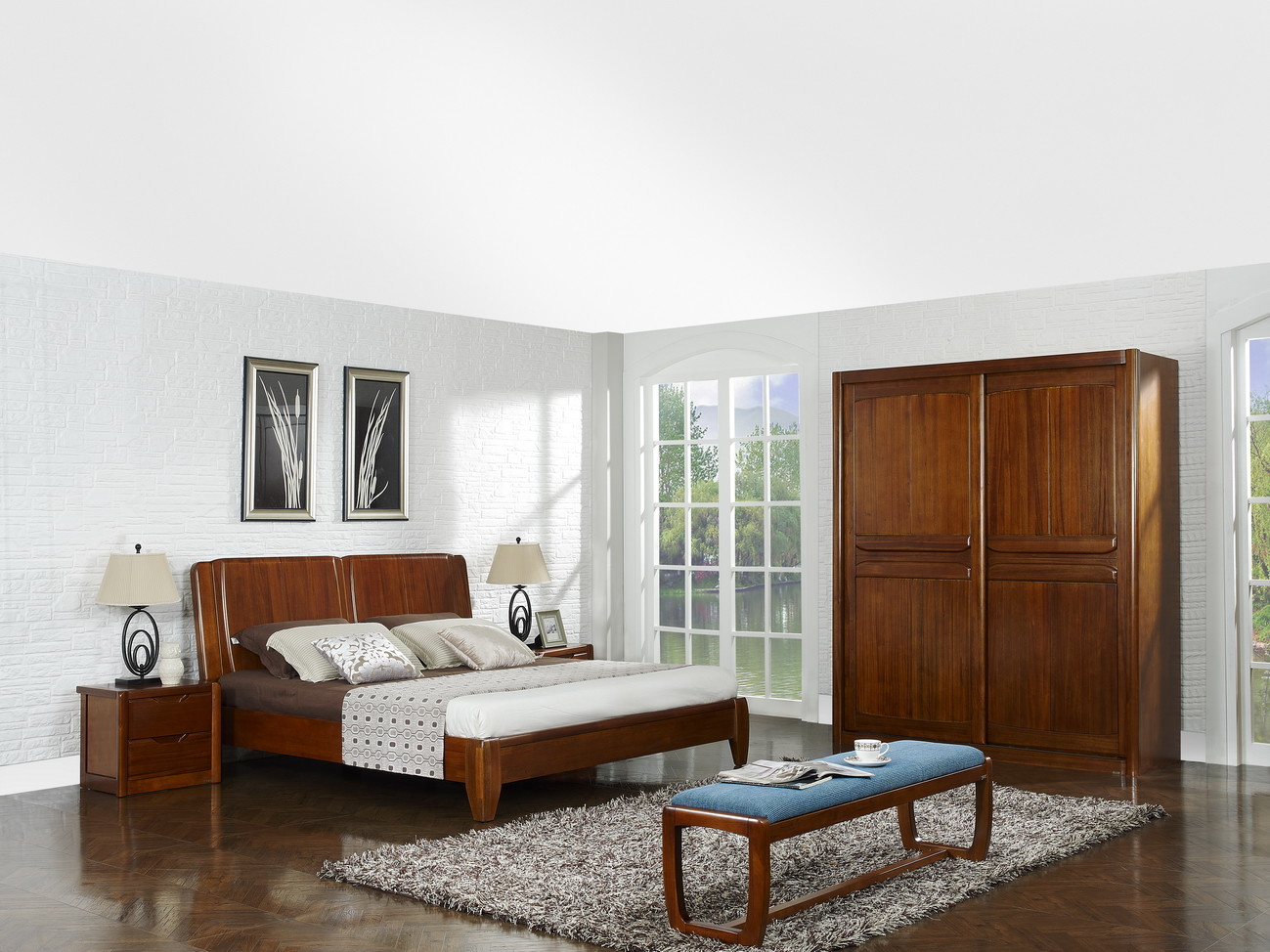 New design Nanmu Solid wood Bedroom furniture set By ISO9001 and FSC china good factory to sell high end quality