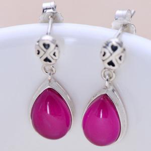 China Sterling 925 Silver Synthetic Ruby Drop Earrings(035611W) wholesale