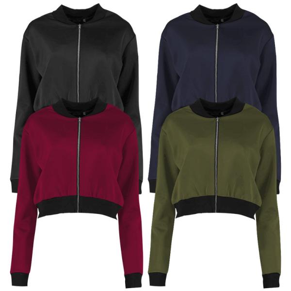 Wholesale spring autumn Ladies short cropped stand-neck baseball zipper jacket womens coat