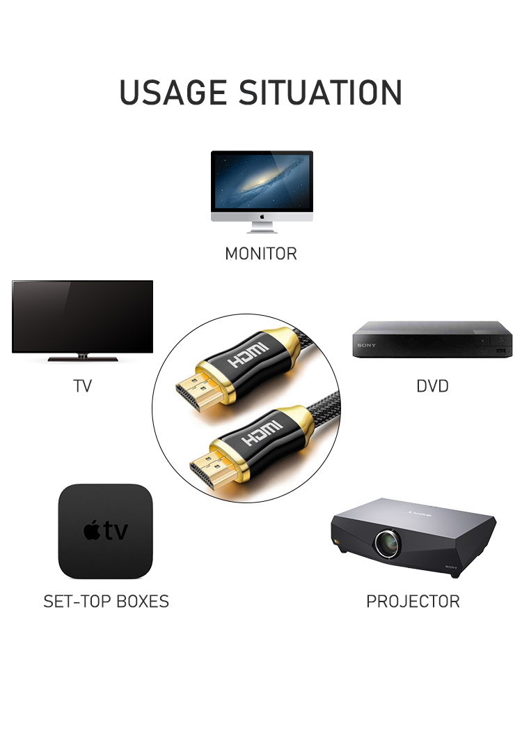 Factory price bare copper network cord support 4K x 2K gold plated hdmi to hdmi cable