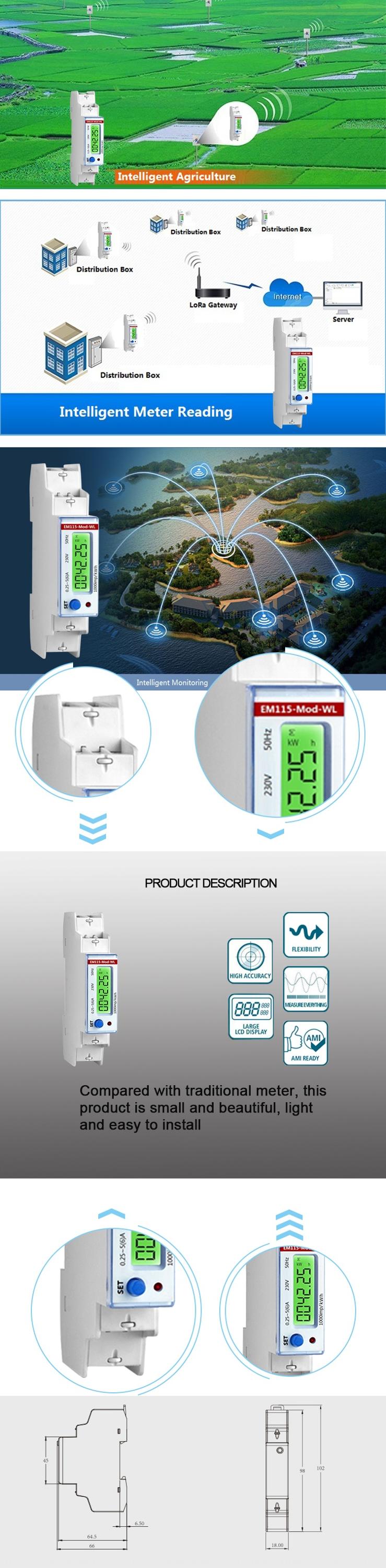 230V 5A Single Phase Wireless Electricity Monitor Din Rail Energy Monitor EM115-Mod-WL