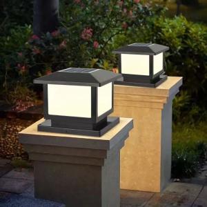 China Square Solar Pillar Light Outdoor Waterproof Solar Fence Lights Black / Grey For Villa wholesale