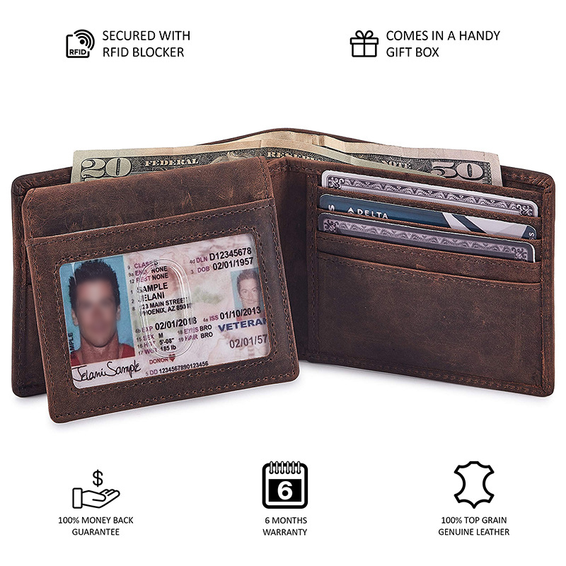12cm * 10cm * 2cm Full Grain Leather Wallet Set with RFID Blocking and None Decoration