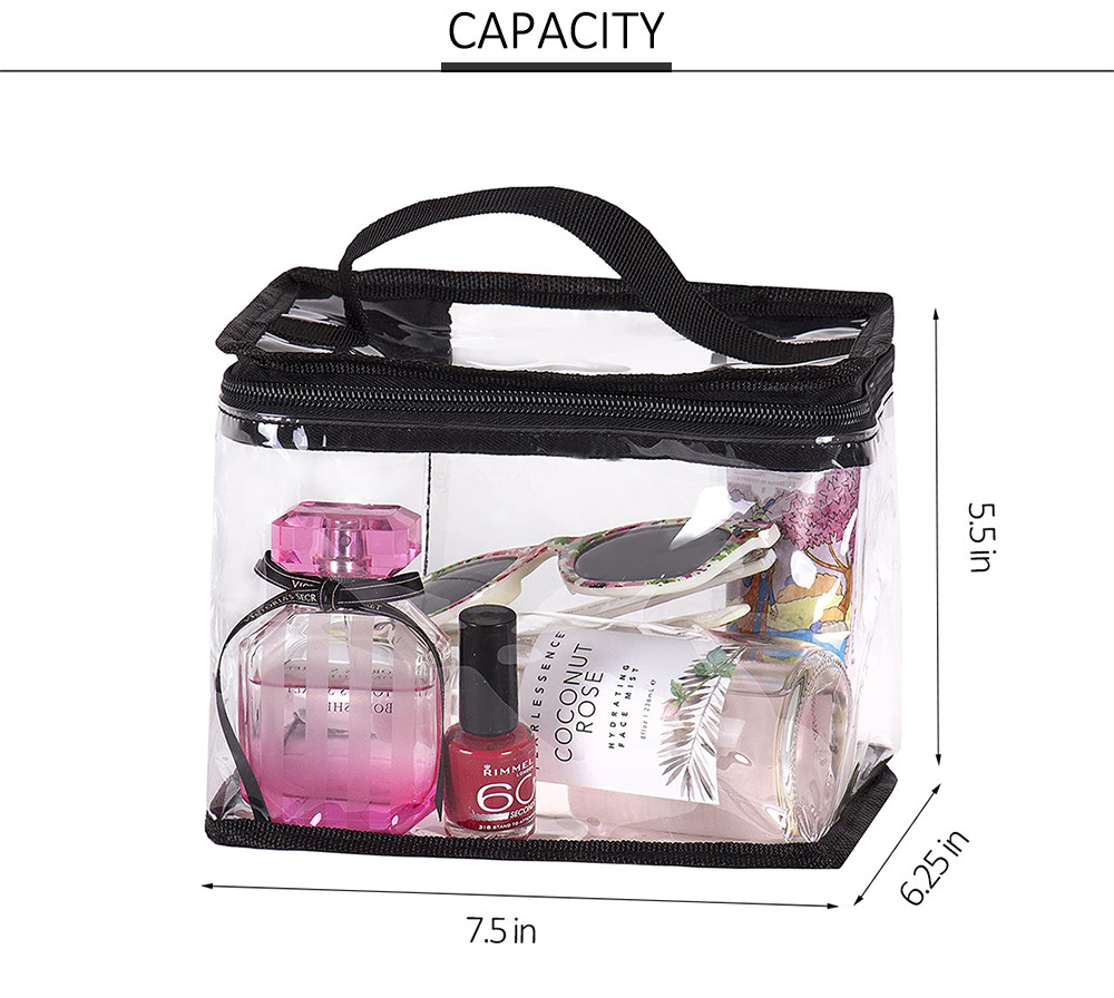 Large Water Resistant Clear Travel Makeup Train Bag with Top Handle