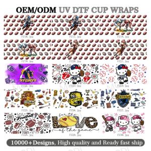 China 16oz Rugby Sports Balls UV DTF Transfer Cup Wrap Stickers For And Custom Logo Glass Tumblers wholesale