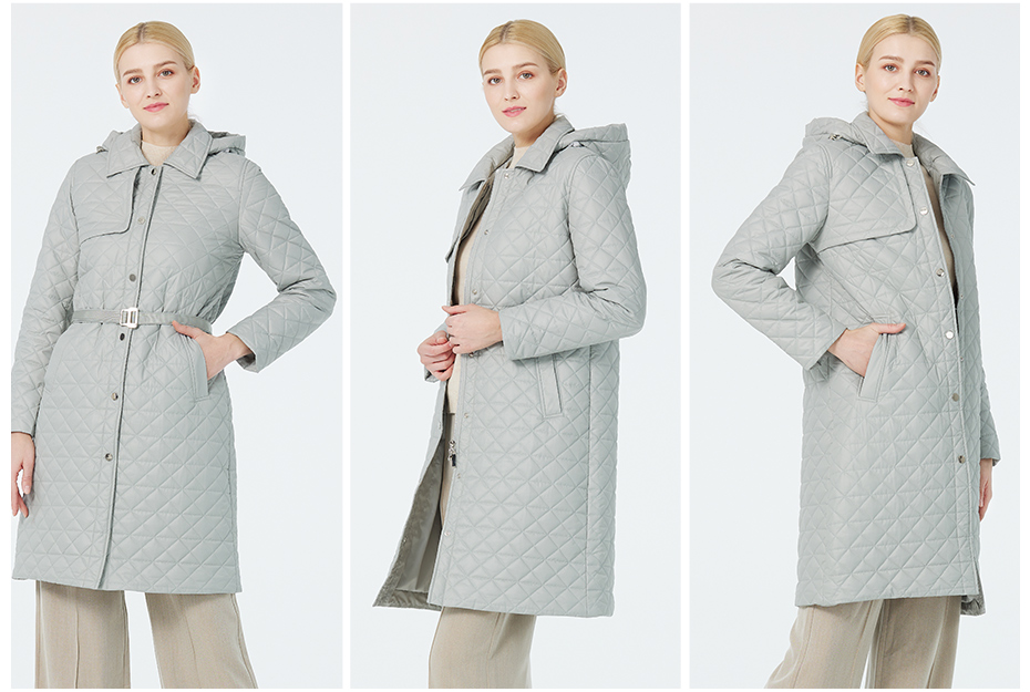 outside mid-length coat elegant hook with belt, light green