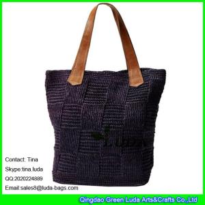 China LUDA purple raffia straw bucket bag handmade raffia straw tote bag wholesale