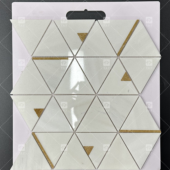 Marble Stone Triangle Luxury Mosaic Tiles With Stainless Steel Metal Mosaic Tile Bathroom Backsplash