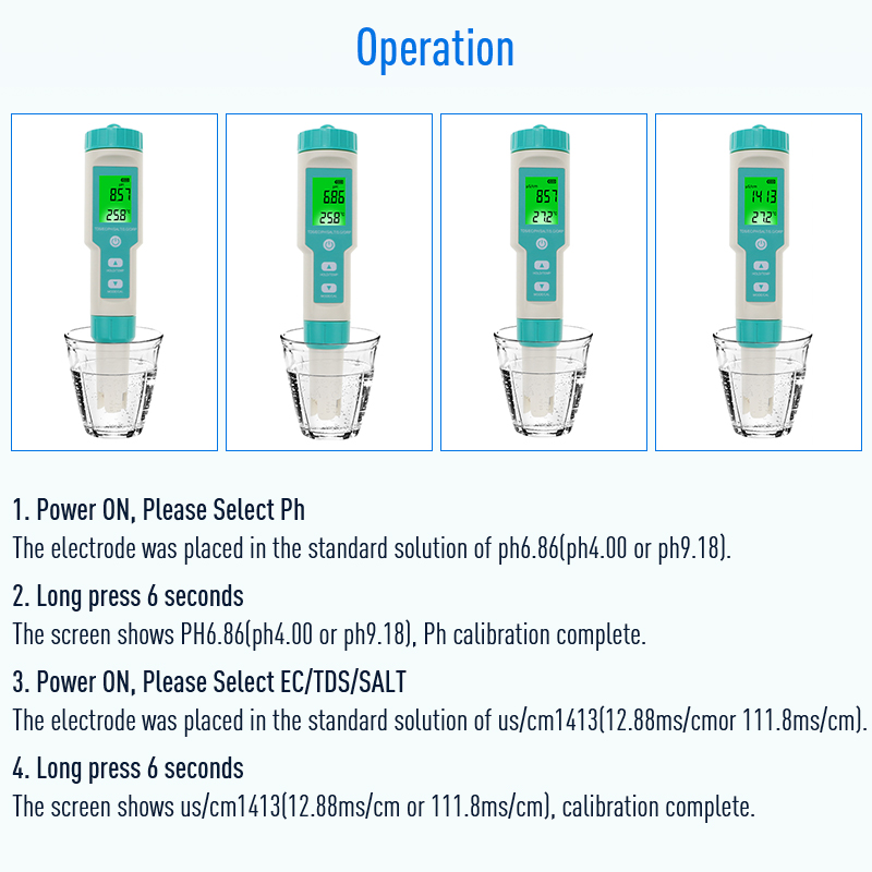 2024 Digital 7 in 1 Salinity TDS Units Water Tester for pH/TDS/EC/TEMP Measurement