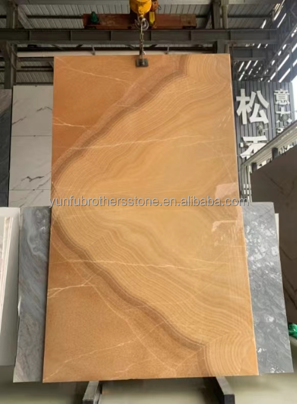 Surface Finishing Polished Design Backlit Orange Jade Stone for Basin and Dining Table