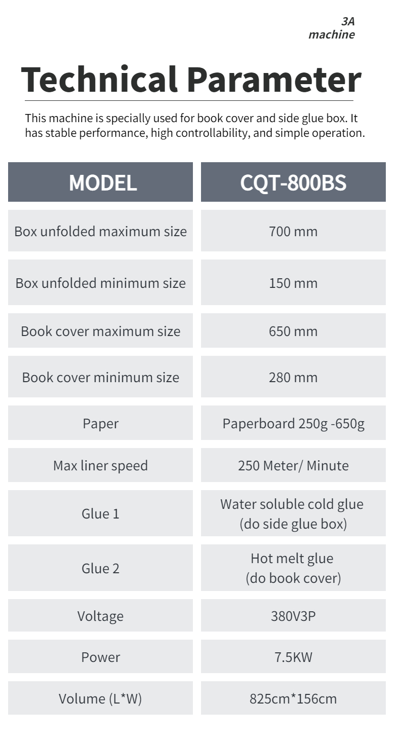 CQT-800BS Automatic Book Cover Side Pasting Machine with Max. Workable Width 650mm