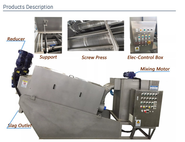 8.2KW 480kg/H Screw Filter Press Machine Filter Presses For Sludge Treatment