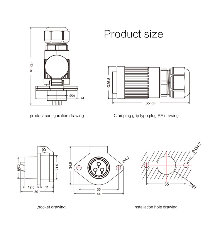 CNLINKO IP68 Waterproof M20 2 Pin Butt Plug High Voltage 2 Pin Electrical Connector