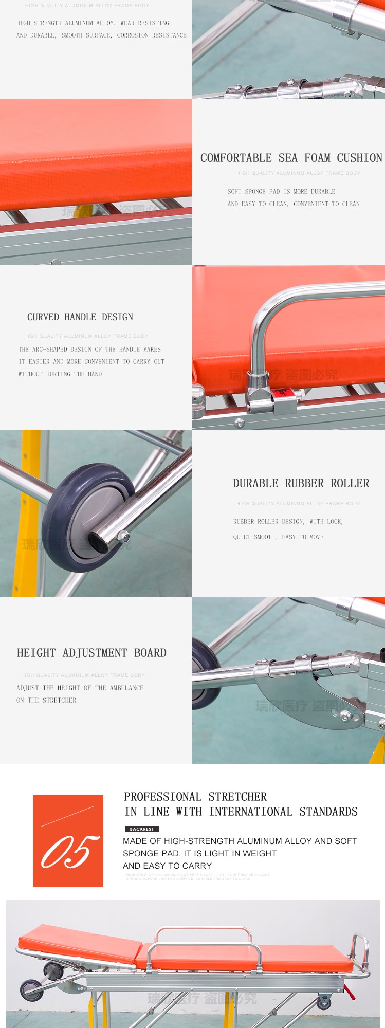 Customized Ambulance Folding Stretcher With Wheels Ambulance Bed Stretcher