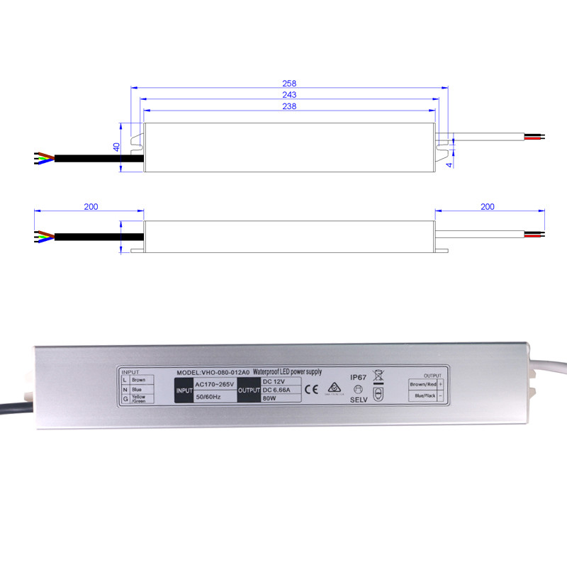 80W Ultra Slim LED Driver Power Supply 12V Constant Voltage For Outdoor Lighting