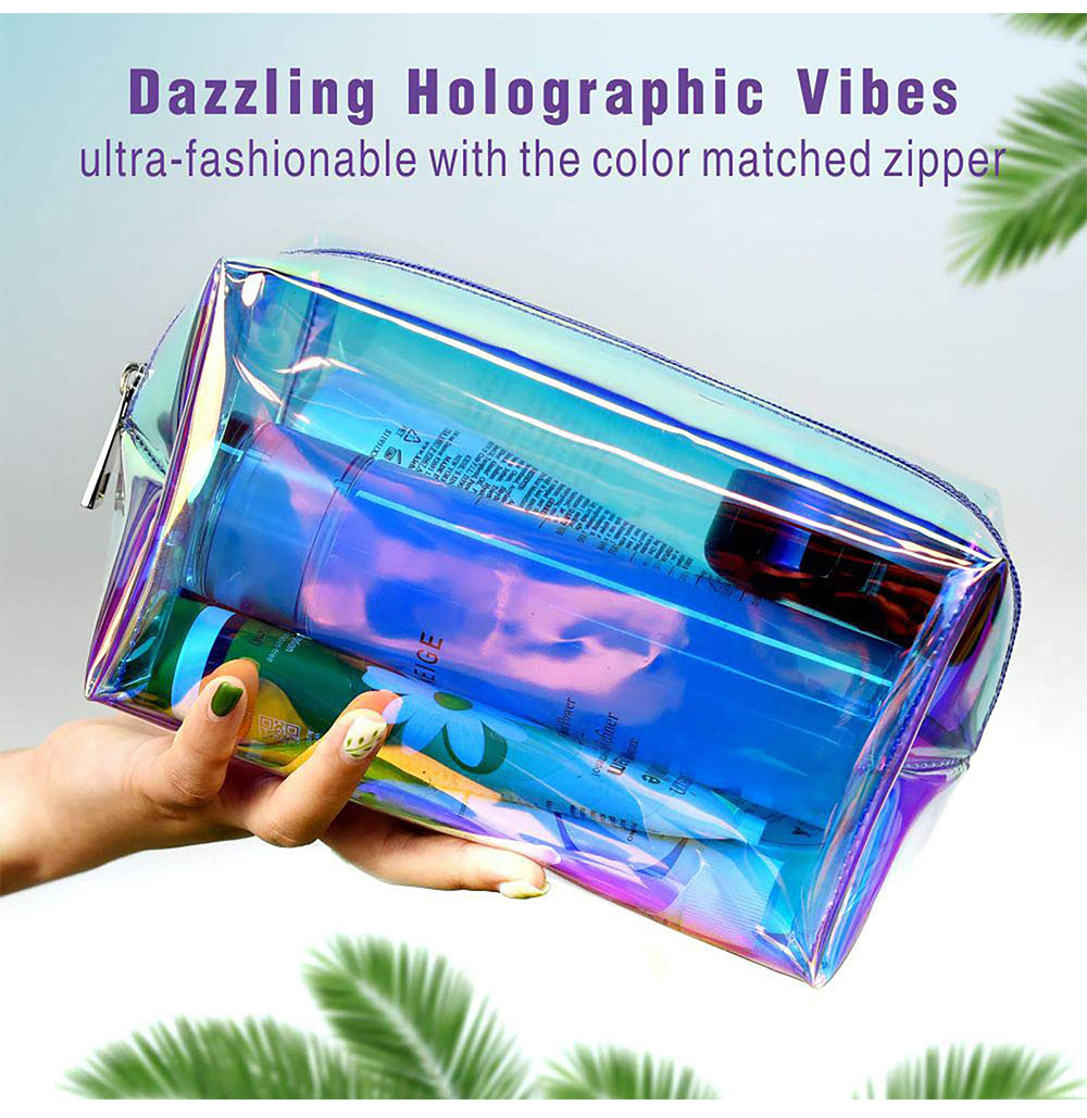 F Color 2 Pack Clear PVC Holographic Make Up Bag