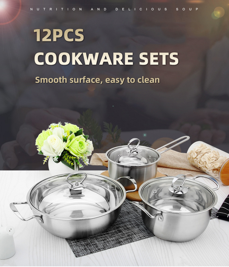 Wholesale Stainless Steel Pot Cookware 201 Set Stock Pots 18/20/26cm Soup Pot Cookware Sets