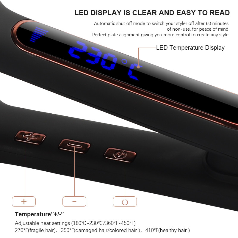 Tourmaline Ceramic Coating Anion Hair Straightener Flat Iron Salon Tool