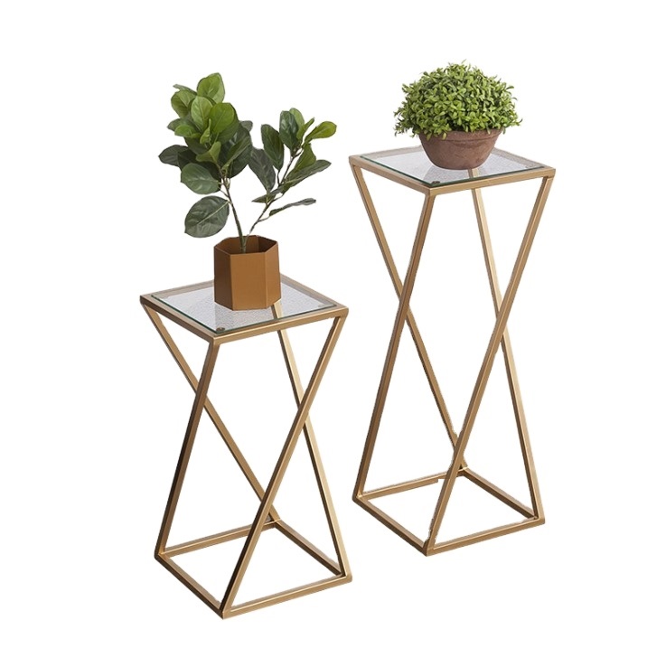 Rectangular stainless steel material golden stand flower pot decoration for wedding