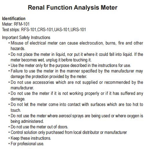Handheld Renal Function Analyais Meter