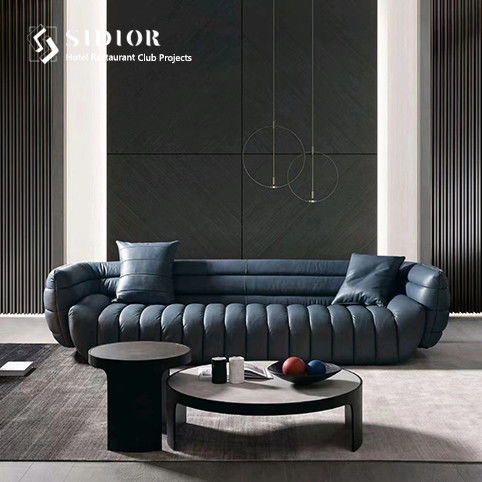 Hotel PU Leather Sectional Sleeper Sofa Grey 66cm Height Solid Wood Base