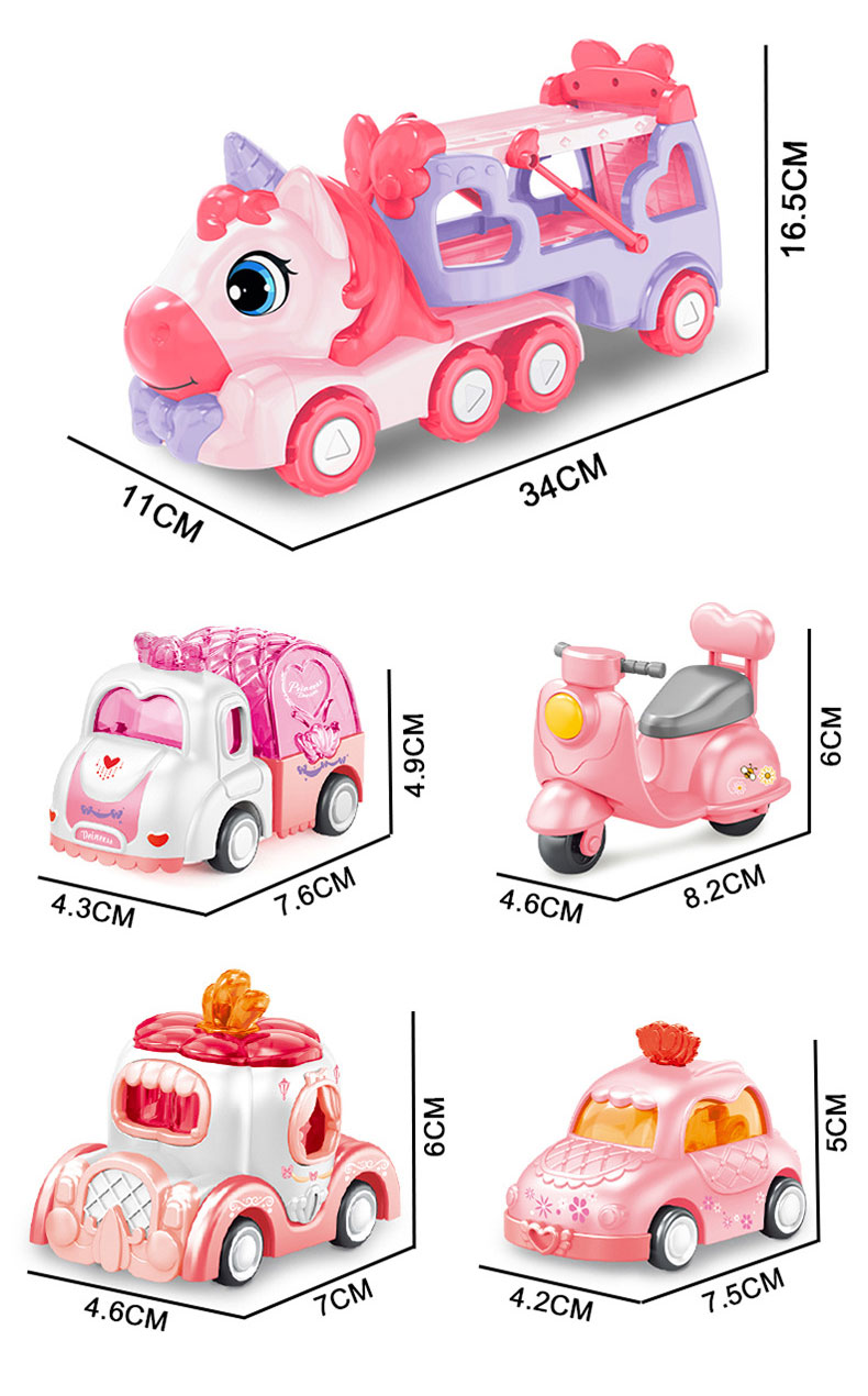 Friction Power Transport Carrier Truck Pull Back Unicorn Car for 18M Kids Boys No Battery