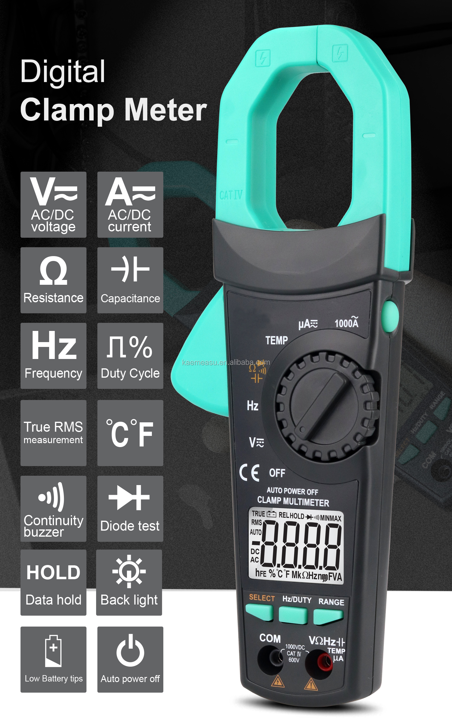 ABS electric Parts 300g Digital AC DC Clamp Meter Auto Range Multimeter True Rms Ncv Ammeter