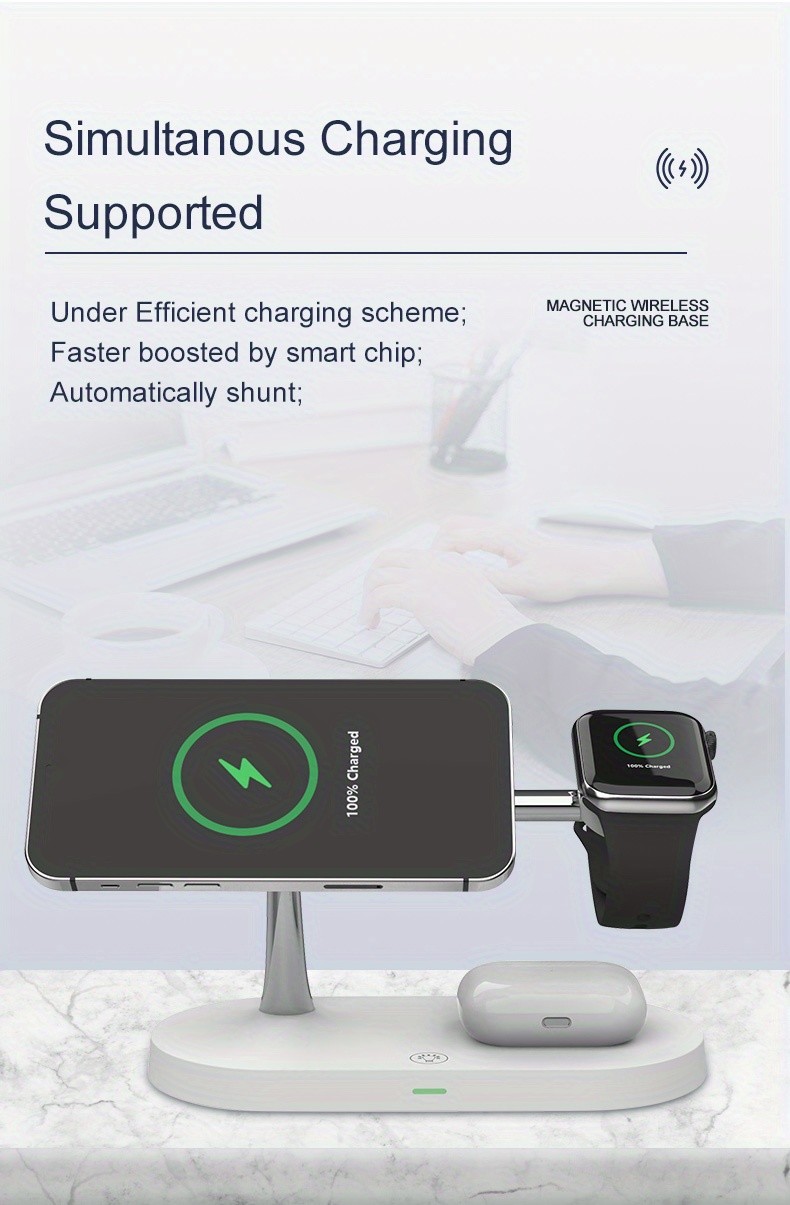 4-in-1 Magnetic Wireless Charging Stand Night Light Included Charging Distance 5mm