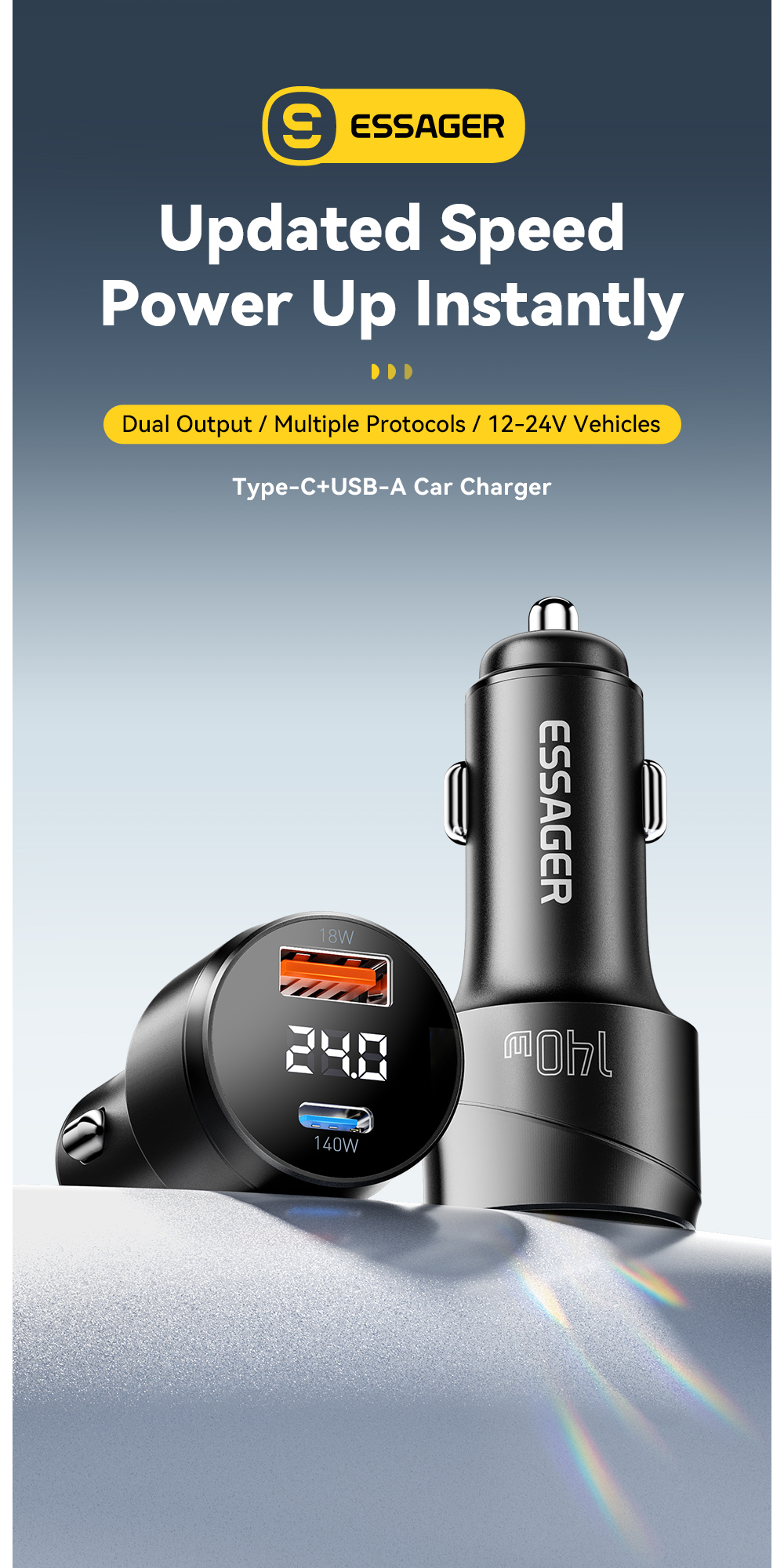 ESSAGER ES-CC19 Series 140W Car Phone Charger Best Car Charger