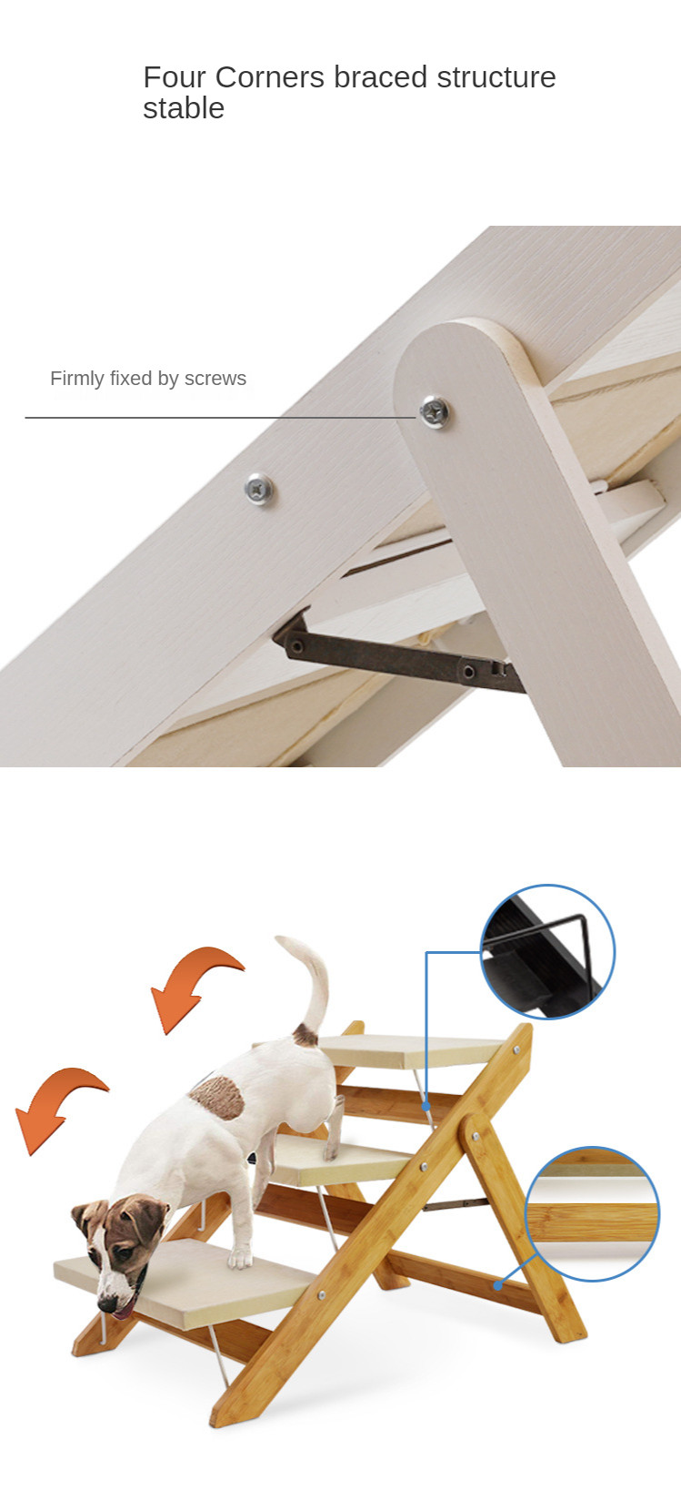 Non Slip 70cm Dog Step Ladder 3 Layers Wooden Wear Resistant