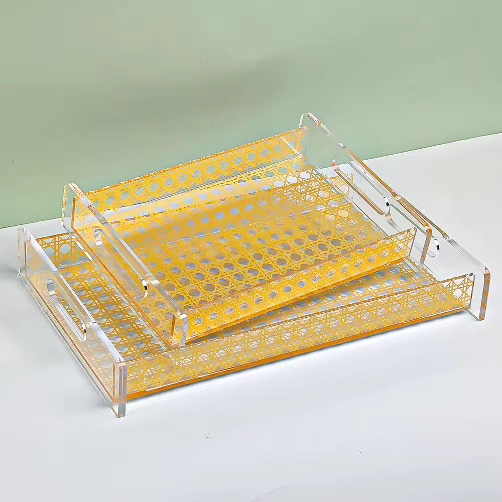 Smooth Finish Clear Acrylic Serving Tray Lucite Bread Tray With Custom Printing