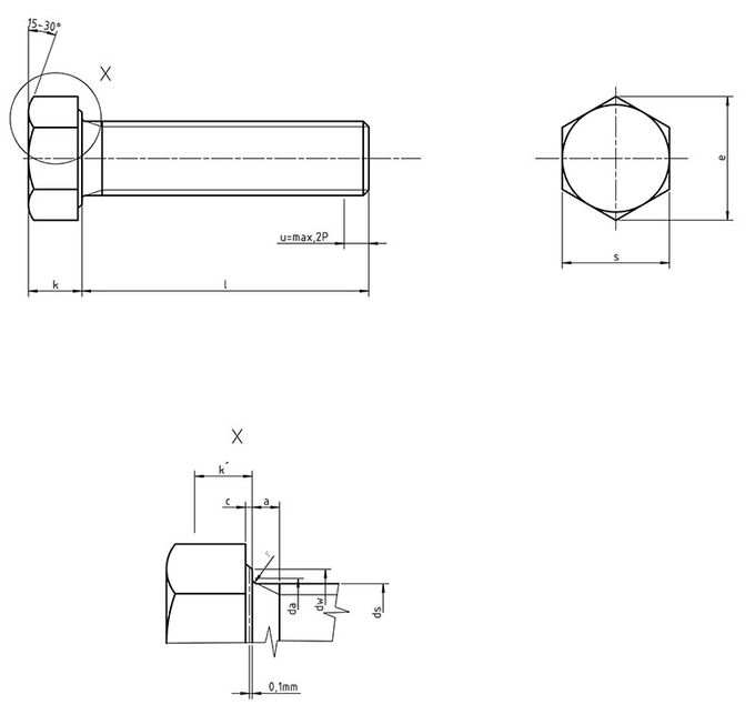 DIN933 Full Thread Hexagon Head CL4.8 Steel Nut Bolts 0