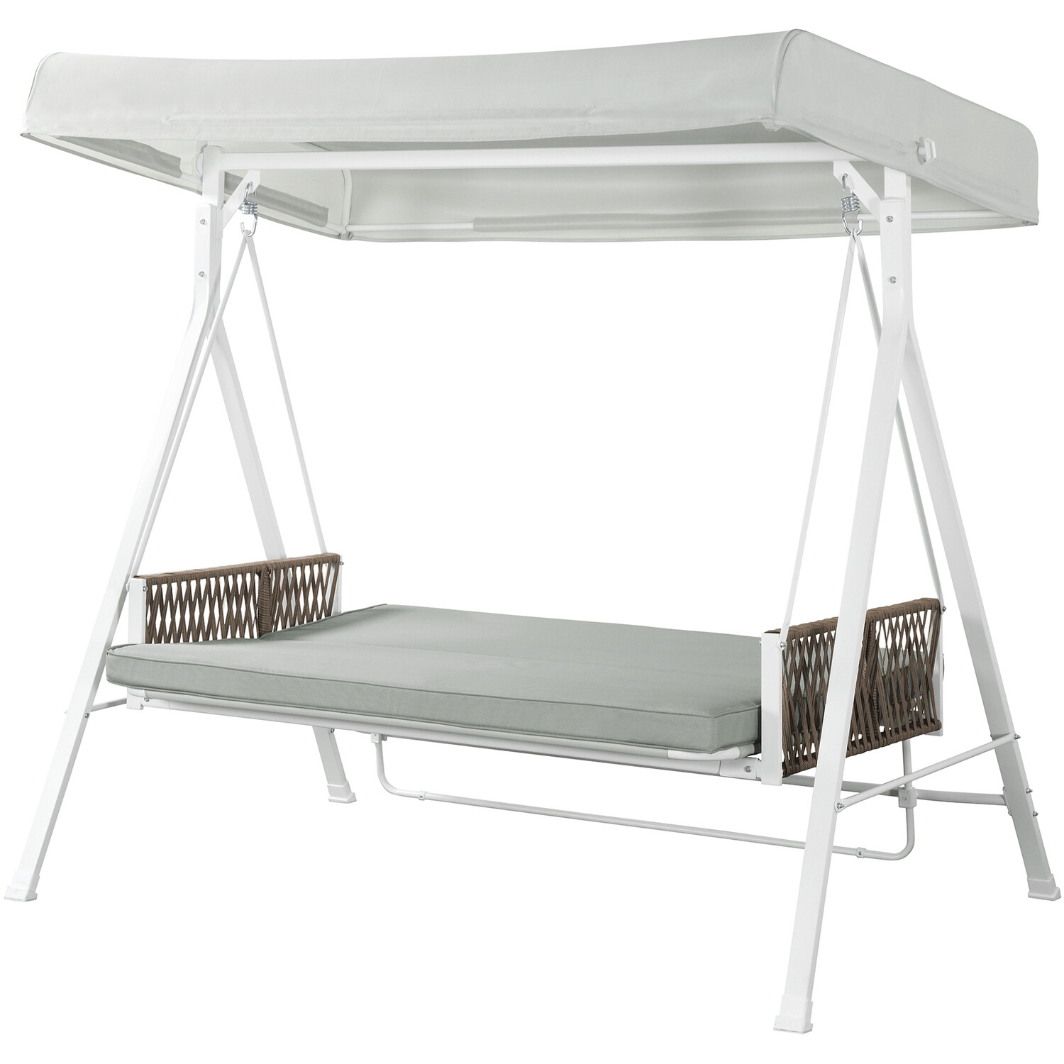 Outdoor Swing Chair with Adjustable Canopy AJUNION 3 Seater Swing Bed and Steel Frame