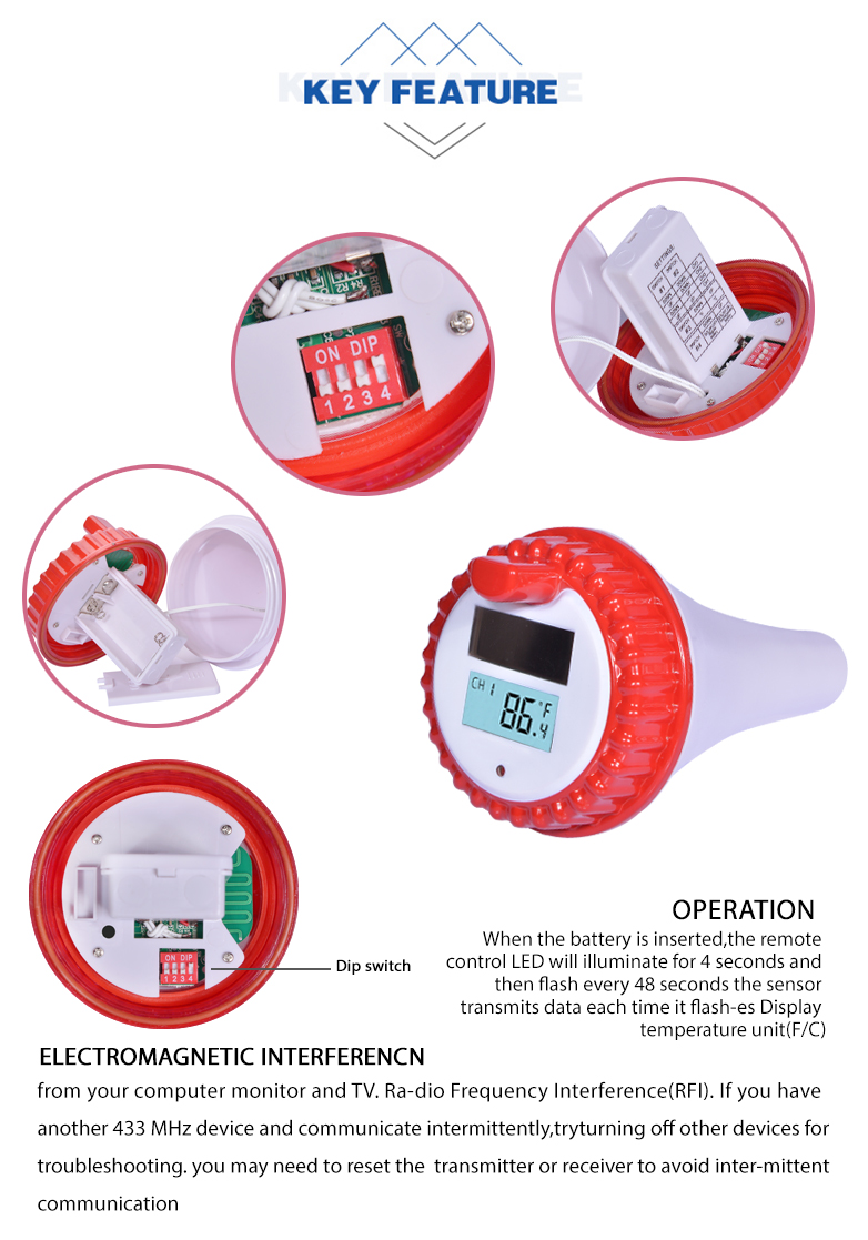 Temperature Accuracy Wireless Solar Digital Pool Thermometer In Red And Silver