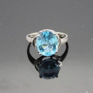 China 925 Silver 9mmX11mm Oval Blue Topaz Cubic Zircon Ring(E52) wholesale
