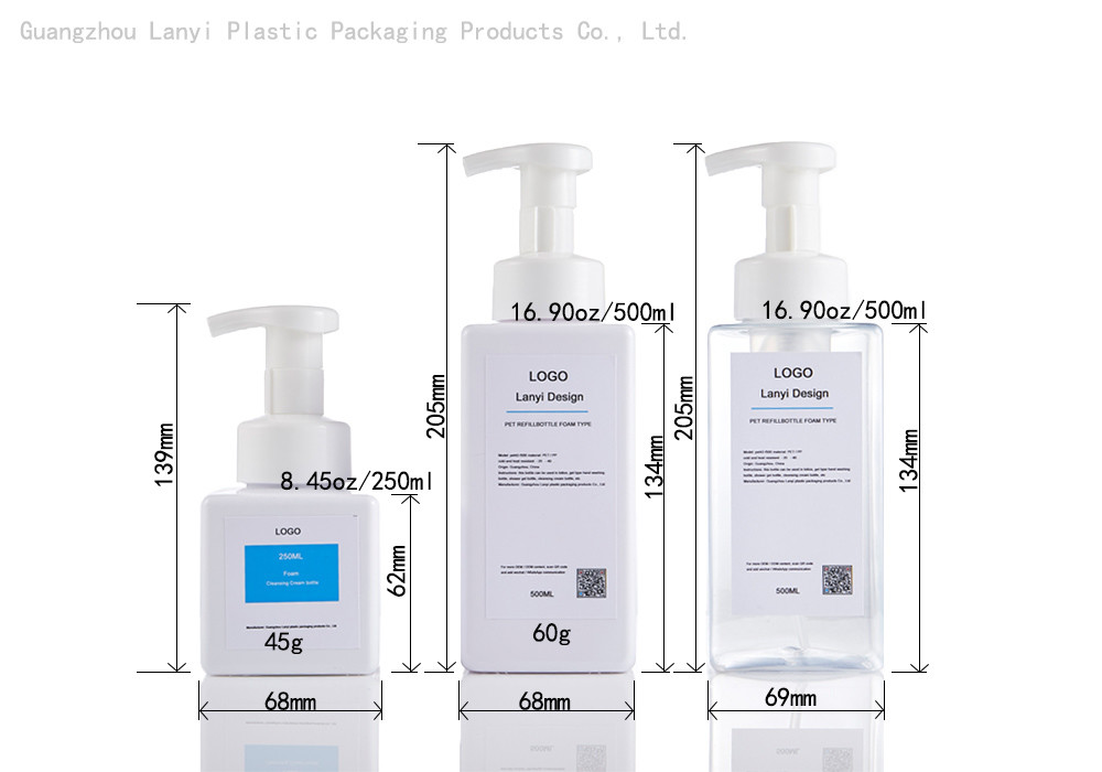 Pet 250Ml 500Ml Square Foam Bottle For Hand Soap