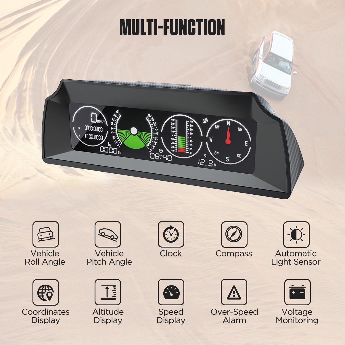 Multifunctional Car Diagnostic Tester GPS/OBD2 Speed PMH KMH Vehicle Inclinometer