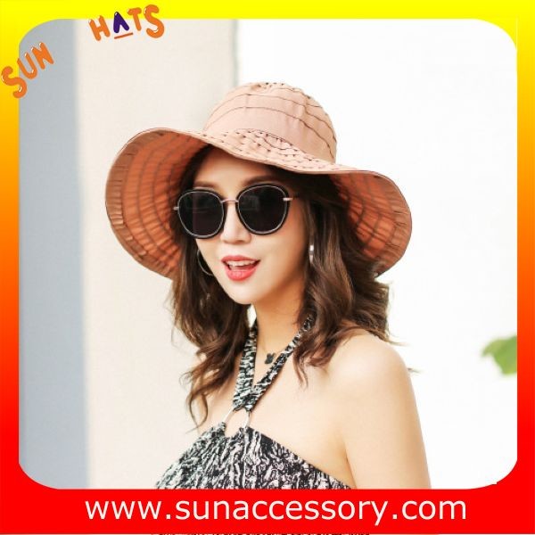 AK17593 fashion sunny beach foldable summer straw hats for womens in stock , promotion cheap hats .