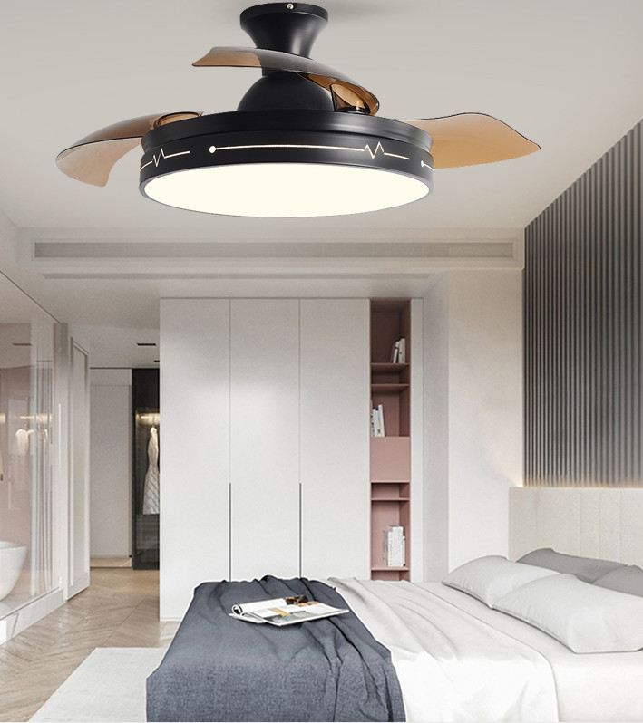 Decorative Folding Ceiling Fan With Light Remote Control Black Brown