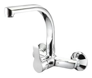 China 2 Hole Chrome Kitchen Mixer Faucet Wall Installation Single Lever Swivel Sink Tap wholesale
