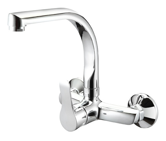 2 Hole Chrome Kitchen Mixer Faucet Wall Installation Single Lever Swivel Sink Tap