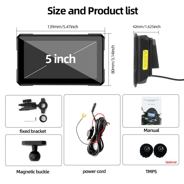 Magnetic detachable model CarPlay portable motorcycle navigation screen 5 Inch IPS Touch Screen Motorcycle CarPLay Navigation Display Waterproof IP67