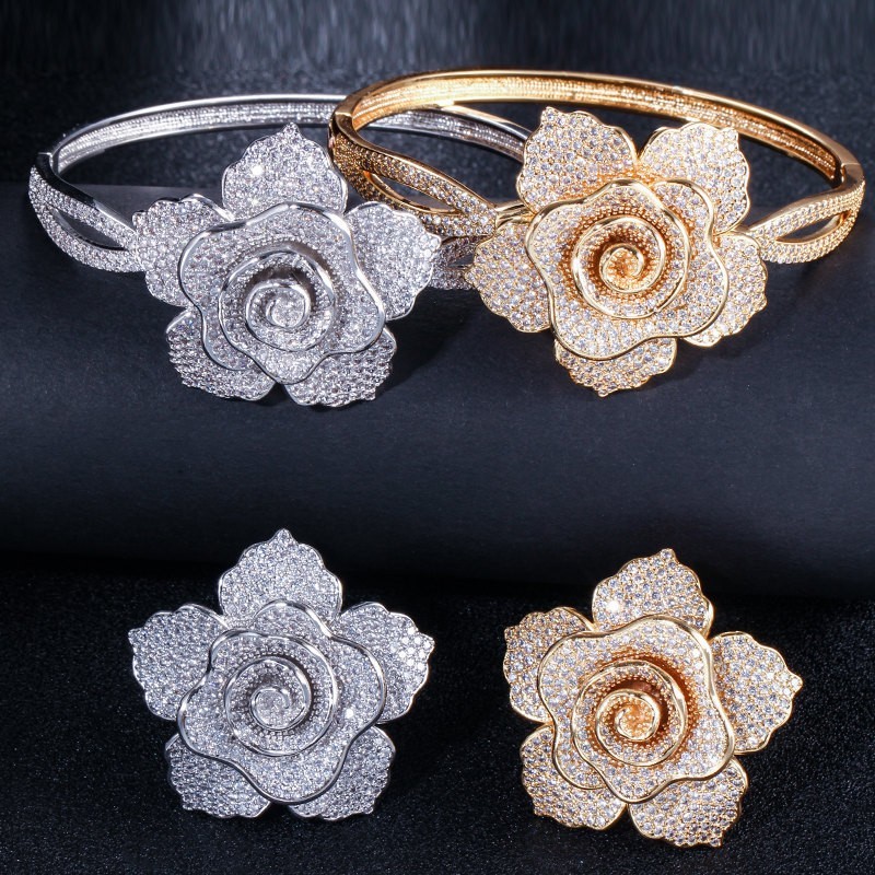 Luxury Rhinestone Flower Bracelet for Women Crystal Bracelet Wedding Bridal Bracelet Gold Silver Color Bracelet Jewelry