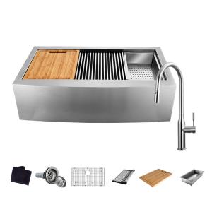 China 30X22 Inch Kitchen Workstation Sink Single Bowl Ledge Apron 304 Stainless Steel wholesale