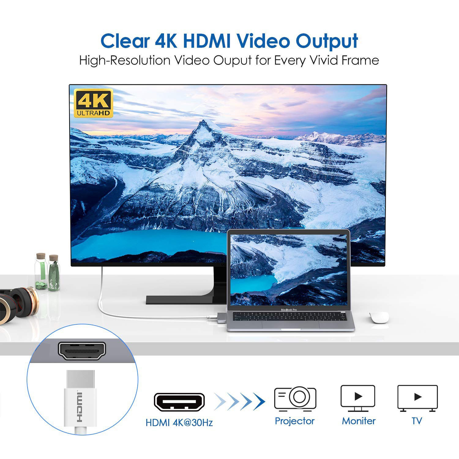 7 in 1 Dual Type-C Docking Station Thunderbolt 3 Hub for 2016/2017/2018 MacBook Pro with 100W Power Delivery USB-C,4K HD