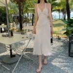 Suspender Womens Vacation Dresses Backless Tie Back Low Cut V Neck