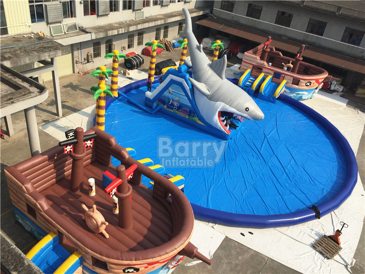 Giant Pirate Ship Theme Inflatable Water Park On Land 36.5x20x8.5mH